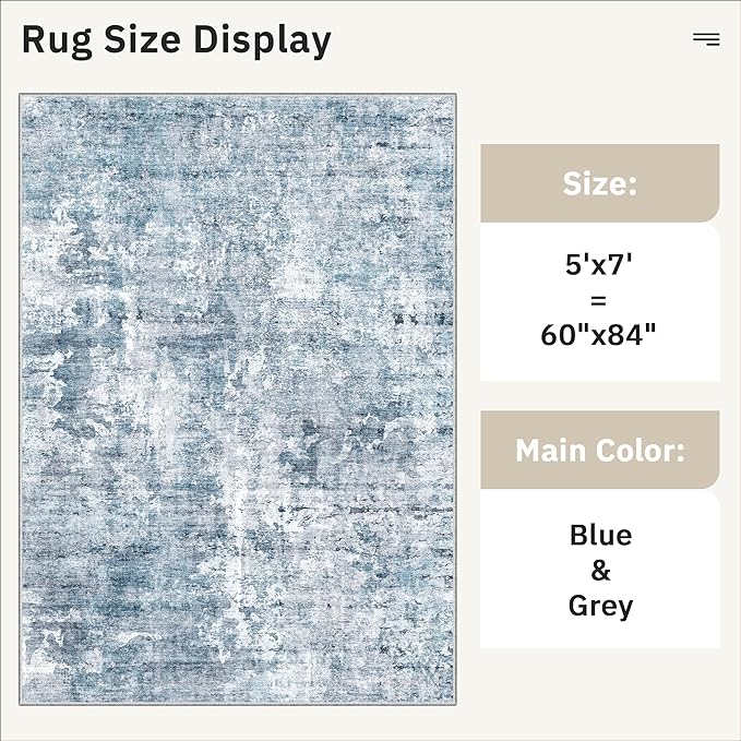 Soalmost Abstract Rug 5x7 Machine Washable Area Indoor Blue Low Pile Non-Slip - Image 5
