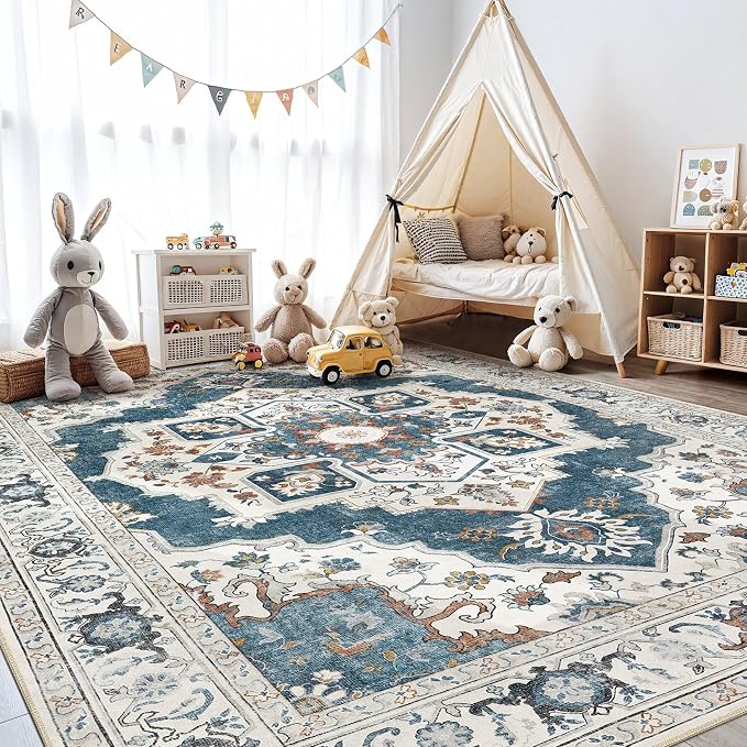 10x14 Washable Area Rug: Vintage Neutral Soft Non Slip Thin Large Floor Carpet - Image 7