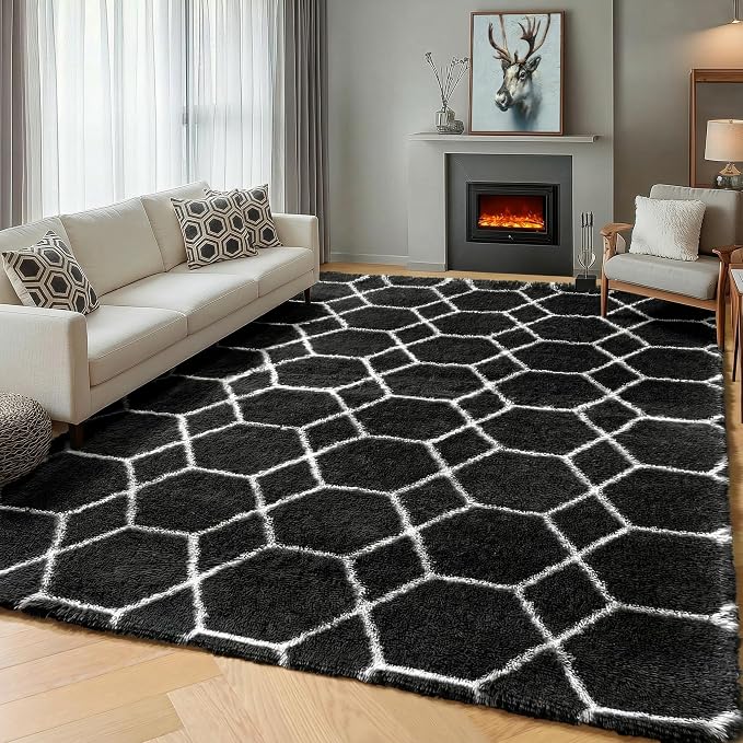 ONASAR Area Rugs for Bedroom Living Room, Fluffy 4x6 Black and White Rug - Image 7