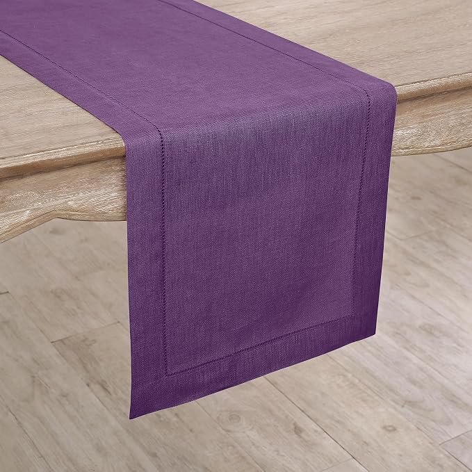 Solino Home 100% Pure Linen Dining Table Runner Purple Woven, 14 x 132 in | - Image 2