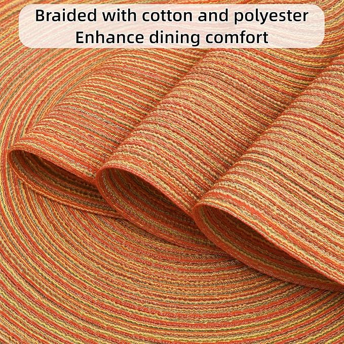 SHACOS Round Braided Placemats Set of 6 Fall Place Mats Washable Polyester 15 - Image 4