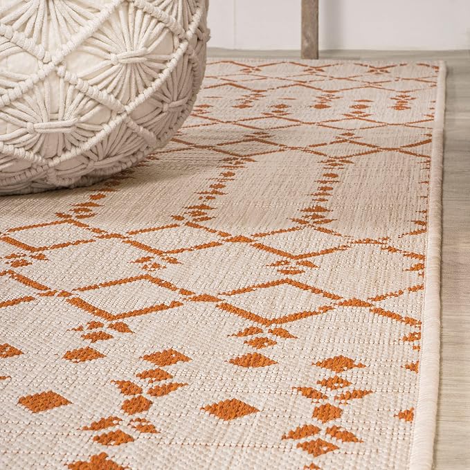 JONATHAN Y Moroccan Geometric Indoor Outdoor Area Rug 5X8 Cream/Orange - Image 8