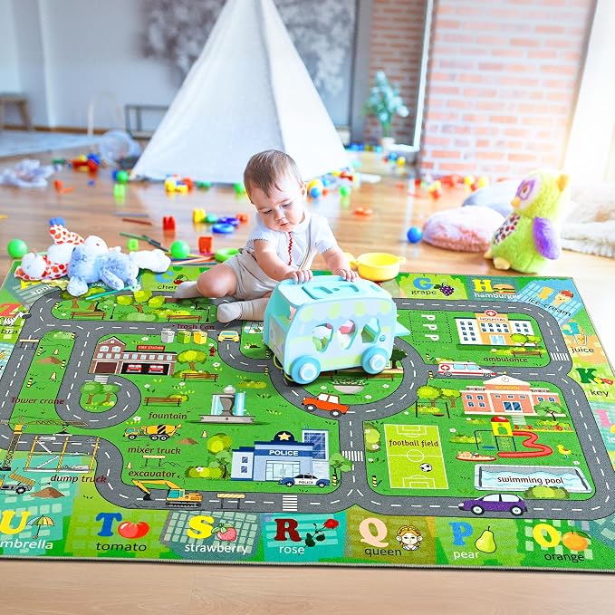 Chicrug 9x12 Car Road Area Rug for Kids Playroom Bedroom, Non Slip Low Pile - Image 4