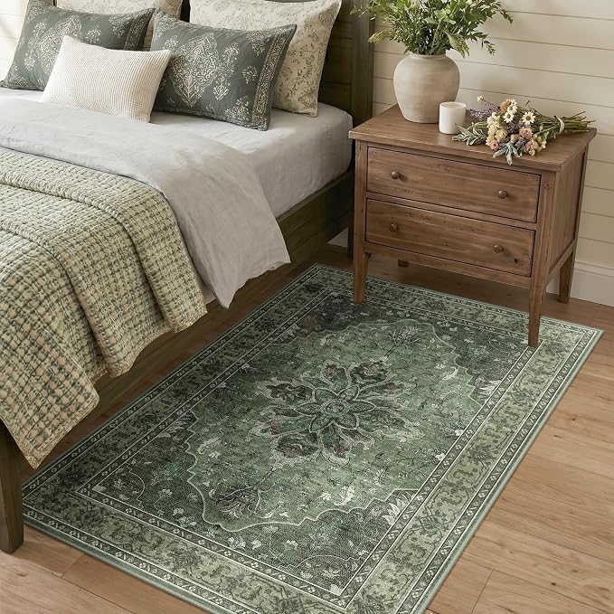 RELEANY Area Rugs 3'x4' Washable Non-Slip, Floral Vintage Distress Medallion by RELEANY