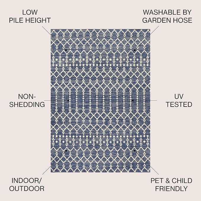 JONATHAN Y Moroccan Geometric Indoor Outdoor Round Area Rug 3 Ft Navy/Beige - Image 2