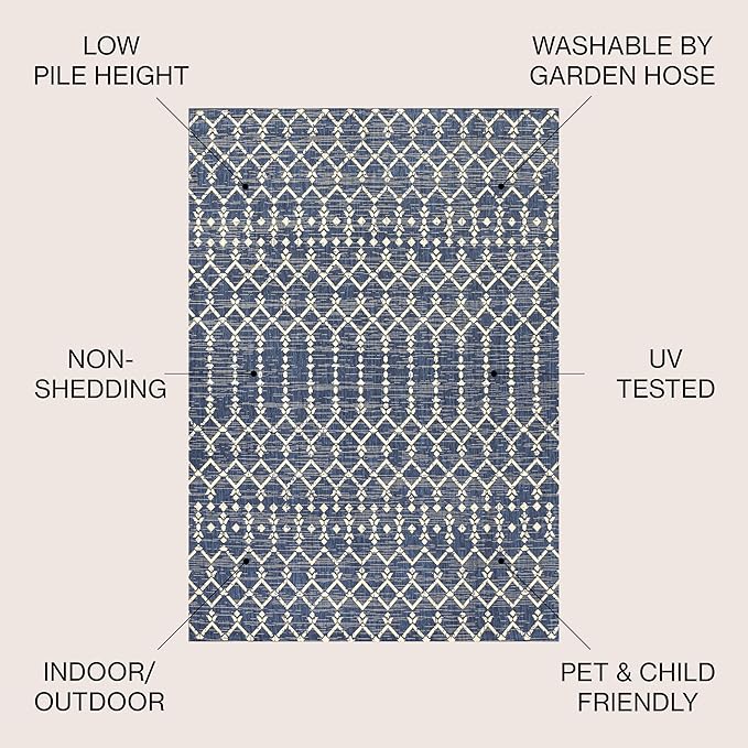 JONATHAN Y Moroccan Geometric Indoor Outdoor Round Area Rug 9 Ft Navy/Beige - Image 2