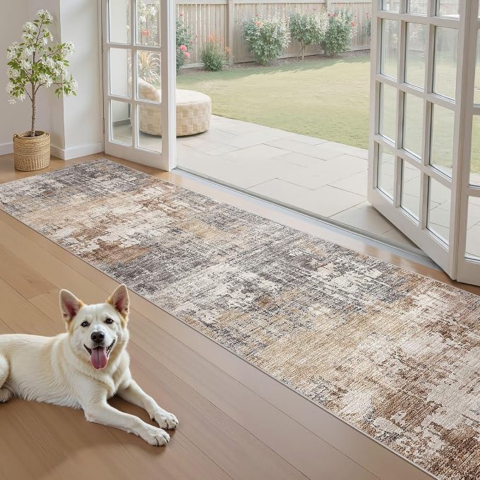 DMOYEST Washable Runner Rug for Hallway: 2.6x10 Neutral Modern Abstract Low - Image 7