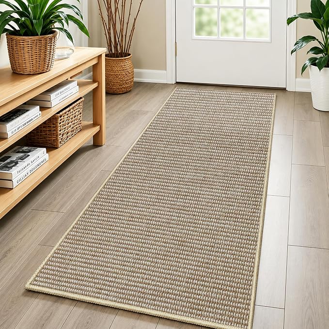 Faux Jute Hallway Runner Rug 2'x6', Washable & Non-Slip, Taupe & White | 0.27" by Unknown