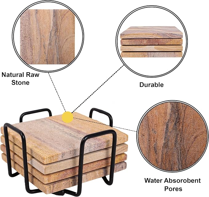 Sandstone Water Absorbent Hand Crafted Square Coasters - Image 7