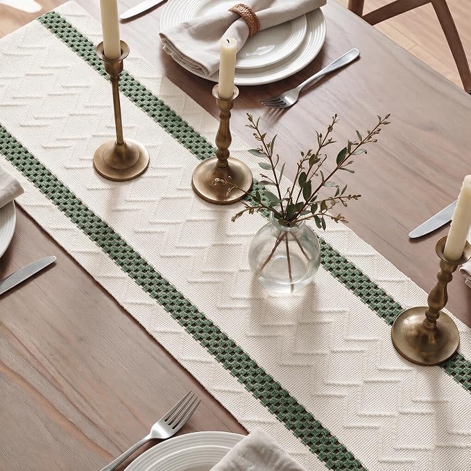Artoid Mode Forest Green Stripe Woven Rustic Table Runner 12x60 Inch | Holiday - Image 4