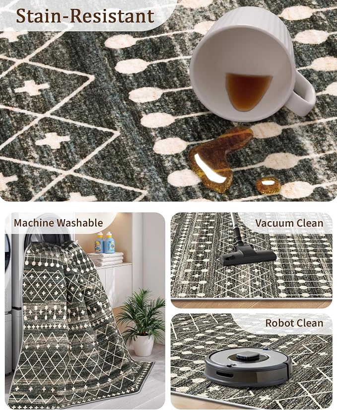 Miukiki 9x12 Area Rug for Living Room Moroccan Washable Rugs Non Slip Indoor - Image 4