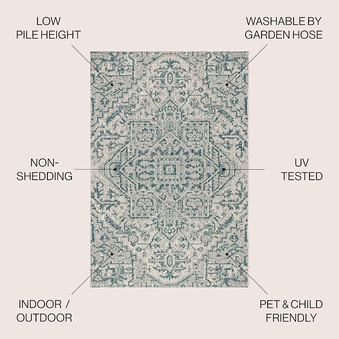 JONATHAN Y Boho Medallion Indoor Outdoor Square Area Rug 6X6 Teal/Gray - Image 2