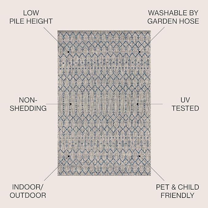 JONATHAN Y Moroccan Geometric Indoor Outdoor Square Area Rug 4X4 Light Gray/Navy - Image 2