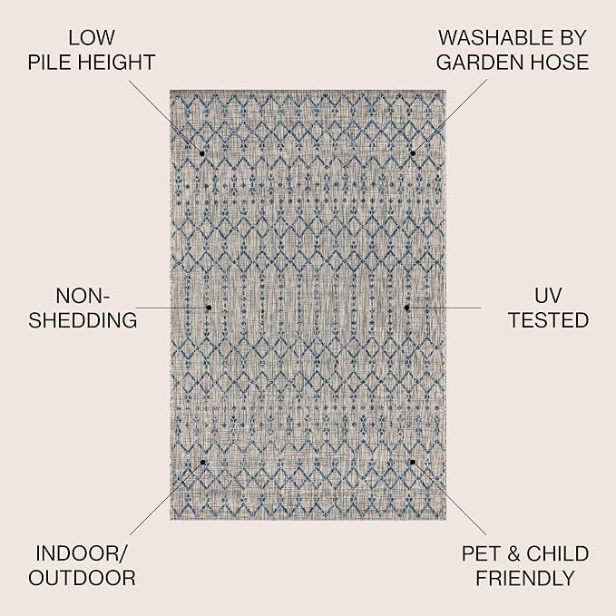 JONATHAN Y Moroccan Geometric Indoor Outdoor Area Rug 4X6 Light Gray/Navy - Image 2