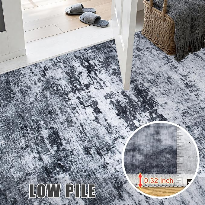 2.6'x10' Runner Rug Washable Rug: Modern Abstract Soft Thin Runner Rug Black - Image 7