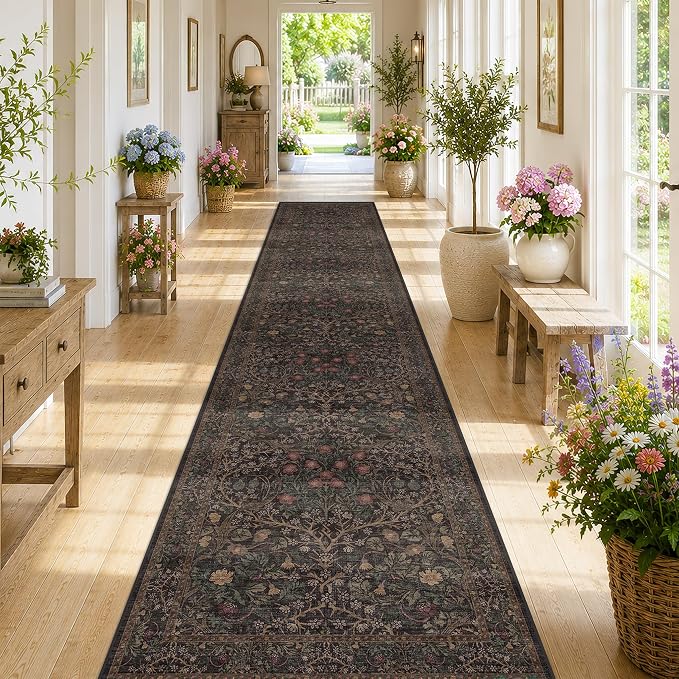 Hazo Haus Dark Brown Boho Washable 3x12 Extra Long Runner Rug by HazoHaus