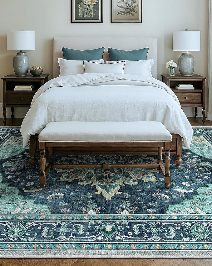RELEANY Area Rugs Large 9'x12' Washable Non-Slip, Floral Vintage Distress - Image 9
