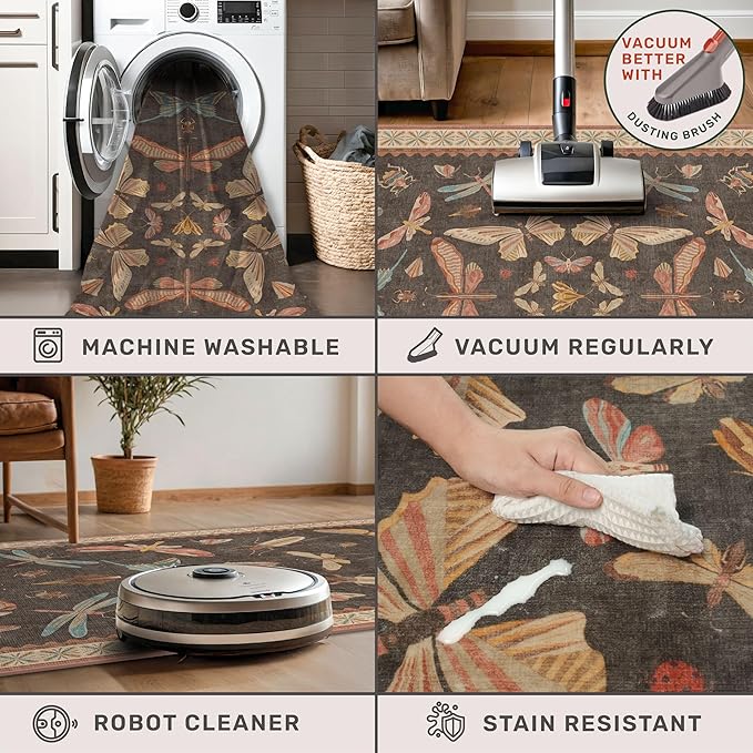 Hazo Haus Vintage Insect Moth Runner Rug 3x12, Washable Non Slip Carpet - Image 5