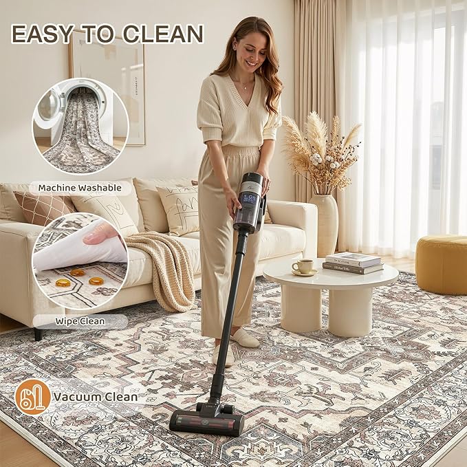 6x9 Area Rugs Living Room: Washable Vintage Rug Large Non-Slip Stain Resistant - Image 2