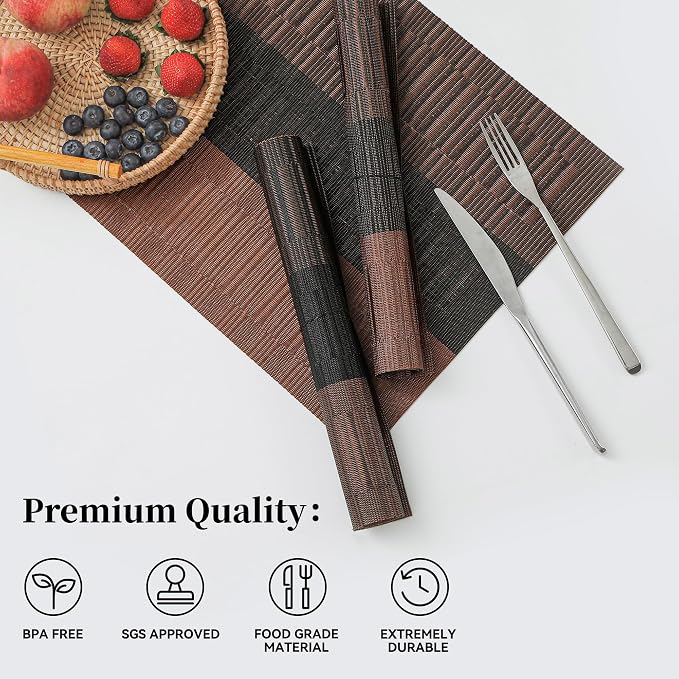 Leetaltree Brown with Black Striped Placemats Set of 6 - Image 2