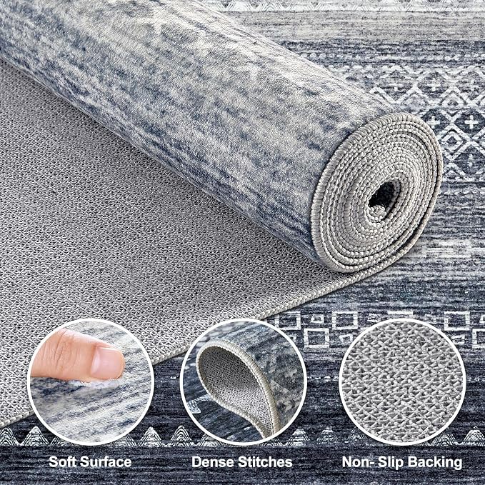 Nakagishi Area Rug Living Room Rugs: 4X6 Machine Washable Boho Large Neutral - Image 3