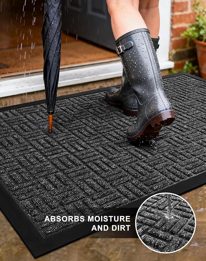 Mibao Front Door Mat Outdoor Entrance, Waterproof Dirt Trapper Doormat - Image 2