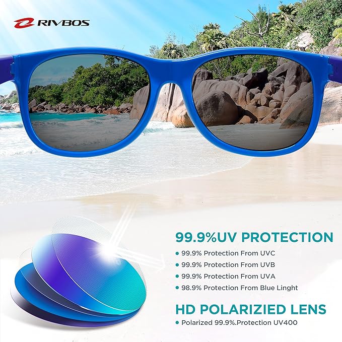 RIVBOS Kids Sunglasses Polarized UV Protection Flexible Rubber Glasses Shades with Strap for Boys Girls RBK004