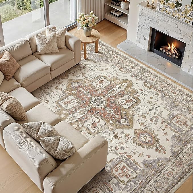 5x7 Washable Area Rugs for Living Room, Large Rug Non Slip Backing Vintage - Image 2