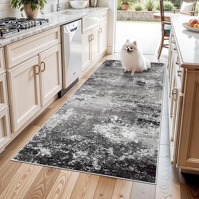 4x6 Washable Non-Slip Area Rug – Modern Abstract Neutral Small Carpet by BYYVOORugsforYourHome