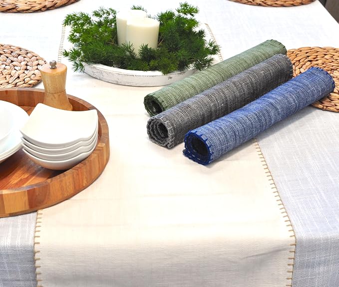 Dining Table Placemats with Decorative Stitched Edge Textured Cotton Kitchen - Image 7