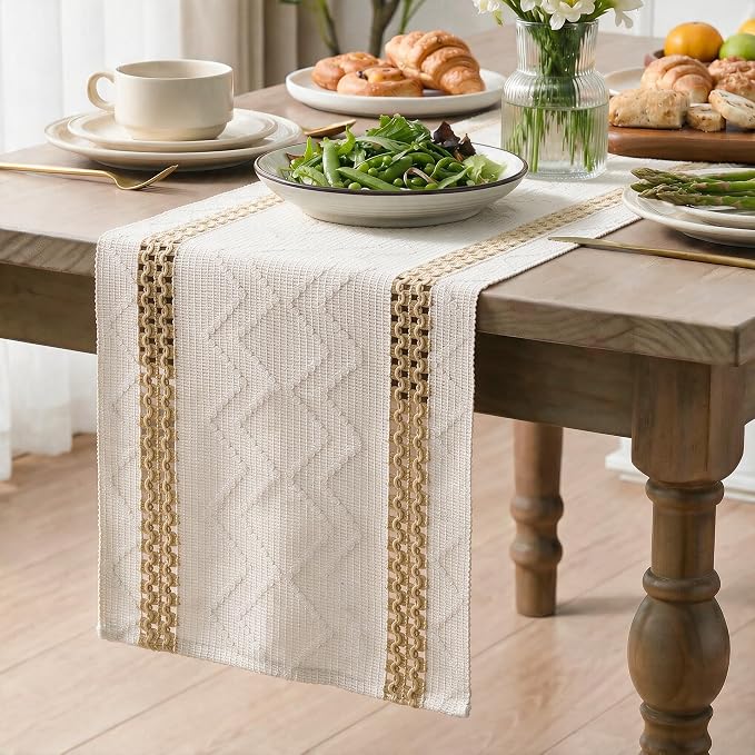 Artoid Mode Burlap Brown Stripe Woven Rustic Table Runner 12x108 Inch | Holiday - Image 3