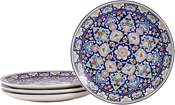 Bico Mandala Kaleidoscope Salad Plates Set of 4, 8.75 Inch Ceramic Dessert by Bico