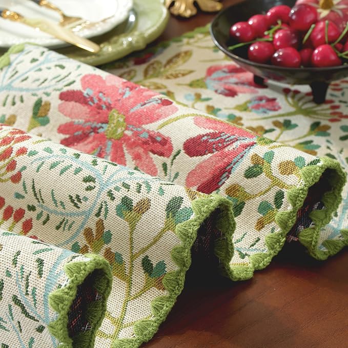 Spring Botanical Floral Green Lace Table Runners 12 x 71 Inch | Jacquard Weave - Image 6