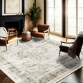 CHAMPLANT Washable Area Rug 8'x10' Retro Floral Khaki Boho Design Non-Shedding by CHAMPLANT