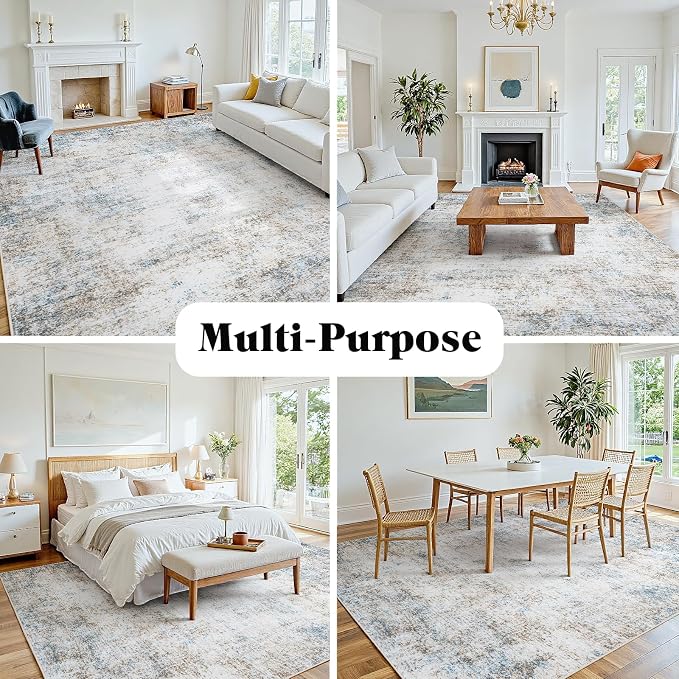 Area Rug 5x7 Living Room Rug Washable: No-Slip Abstract Soft Thin Large Brown - Image 8