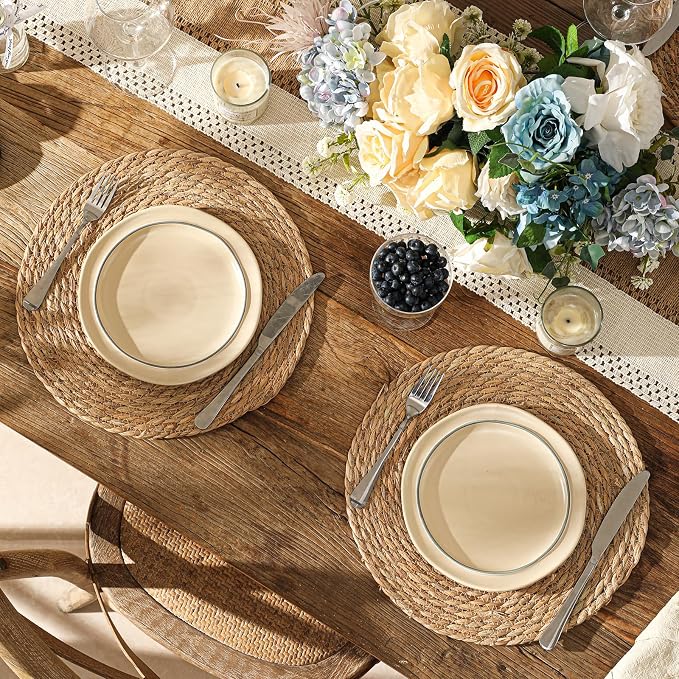 13.8'' Round Woven Placemats Set of 60, Boho Wicker Chargers, Terrekraft | - Image 5