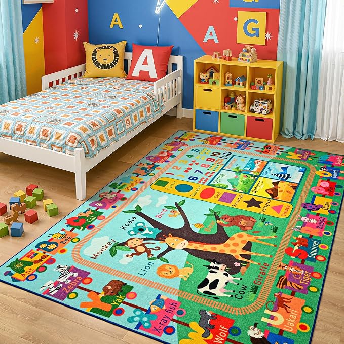 Maxsoft Kids Rug for Playroom, Educational 6x9 Play Mat for Classroom, Washable - Image 2