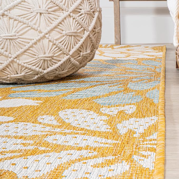 JONATHAN Y Floral Textured Weave Indoor Outdoor Area Rug 9X12 Yellow/Cream - Image 7