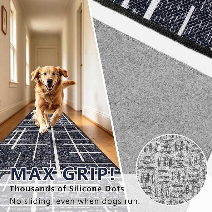 Modern Stripe Hallway Runner Rug Non Slip, Washable 2x10 Runner Rug, Woven Thin - Image 4