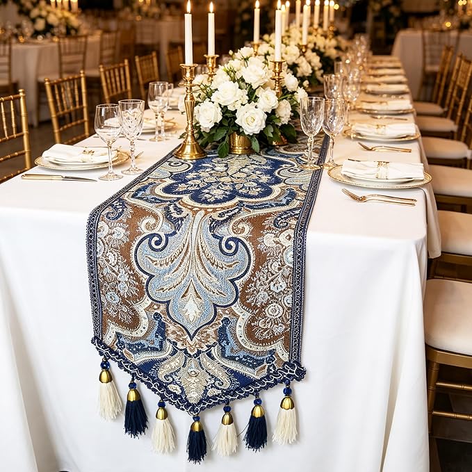 Dinner Table Runner 72" Navy Blue - Image 2