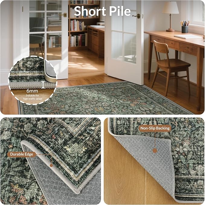 GENIMO Washable Floral Runner Rug 2x6, Non-Slip Long Hallway Carpet - Image 3