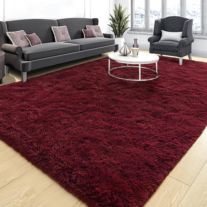 Tepook Fluffy Burgundy Rugs for Living Room, 9x12 Dark Red Area Rug for Bedroom - Image 3