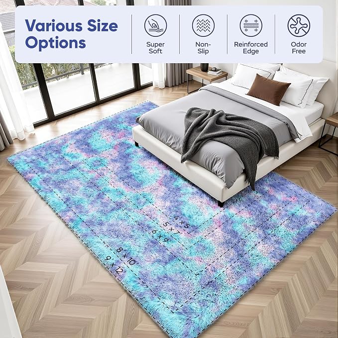 Rainbow Fluffy Rugs for Girls Bedroom: 6x9 Large Shag High Pile Area Rug - Image 9