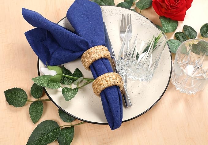Lightnpro Natural Rattan Decorative Napkin Rings Set of 12, Serviette Napkin - Image 2
