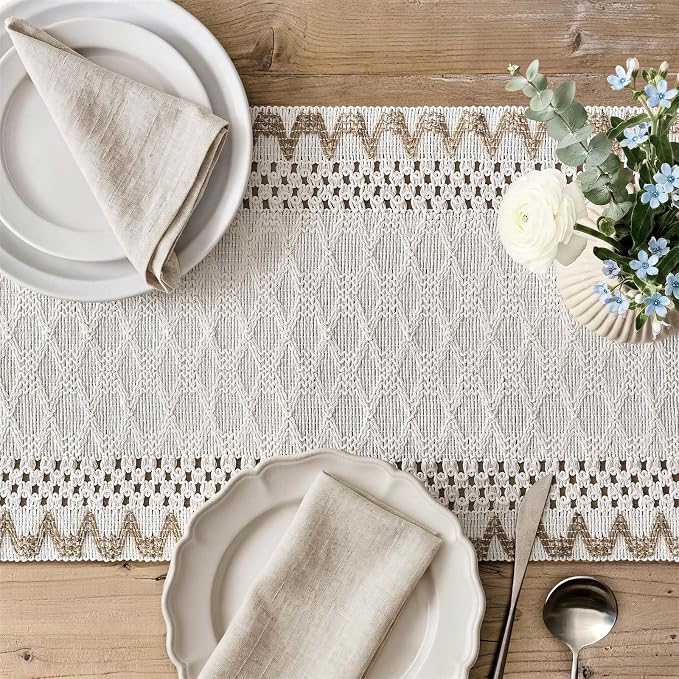 Macrame Side Trim Boho Woven Table Runner, Jute 12x36 Inch | Crochet Hollow - Image 3