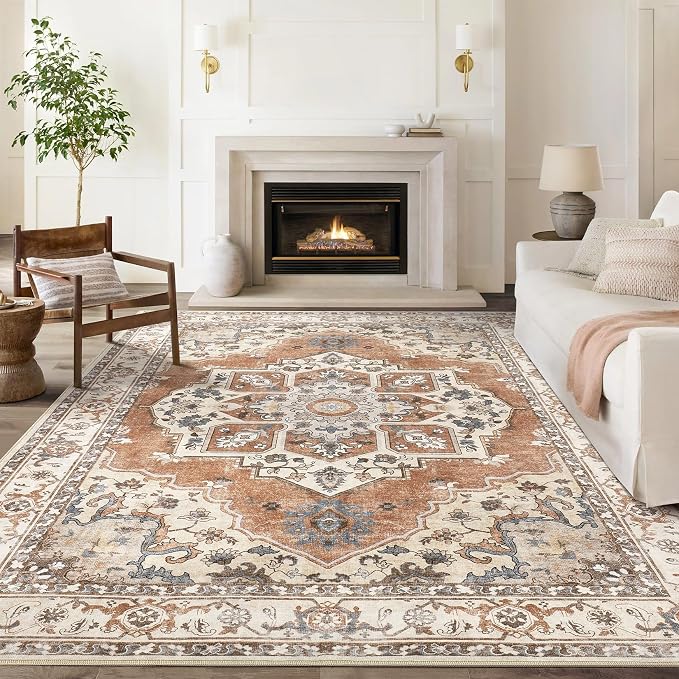10x12 Washable Area Rug: Vintage Neutral Soft Non Slip Thin Large Floor Carpet - Image 2