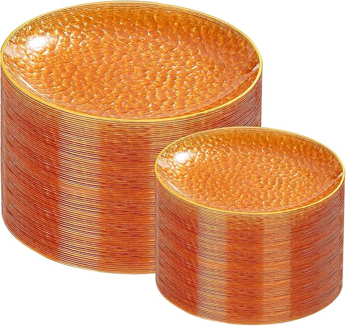 Rubtlamp 100Pcs Orange Plastic Plates, Hammered Plastic Plates Include 50 by Rubtlamp