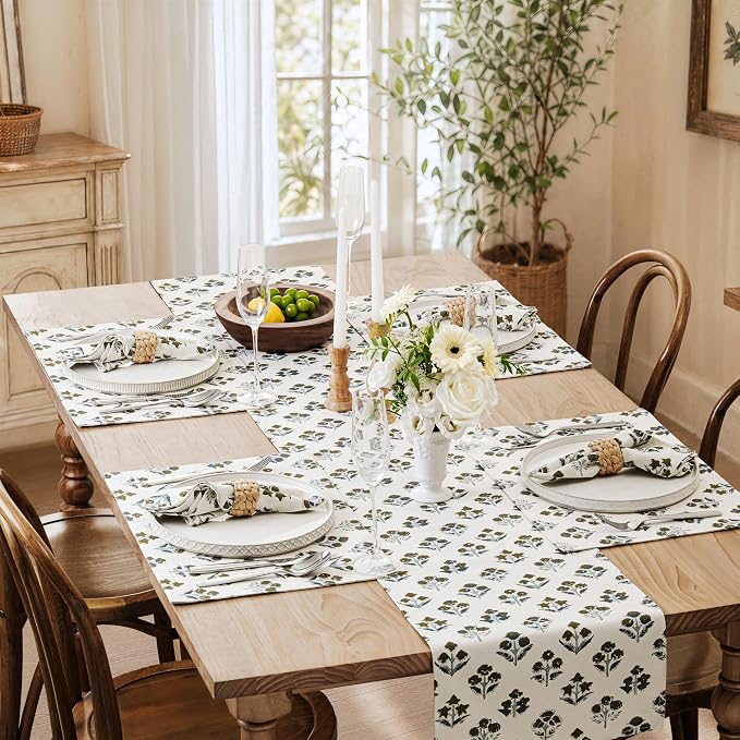 Block Print Floral Decorative Table Runners, 13x36 Inch Brown | 100% Organic - Image 7