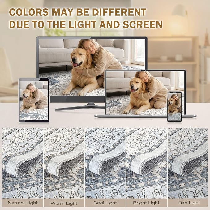 cotiled 5x8 Area Rug Machine Washable Vintage Carpet - Image 8