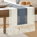 Macrame Style Bicolor Stitching Table Runner 14x60in Navy | Woven Boho Table by ZEEMARTONLINE
